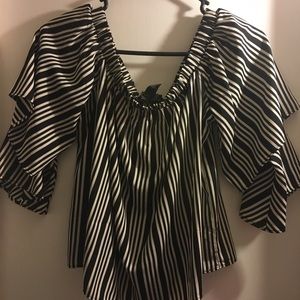 FOREVER21 BLACK WHITE STRIPES OFF SHOULDER BLOUSE